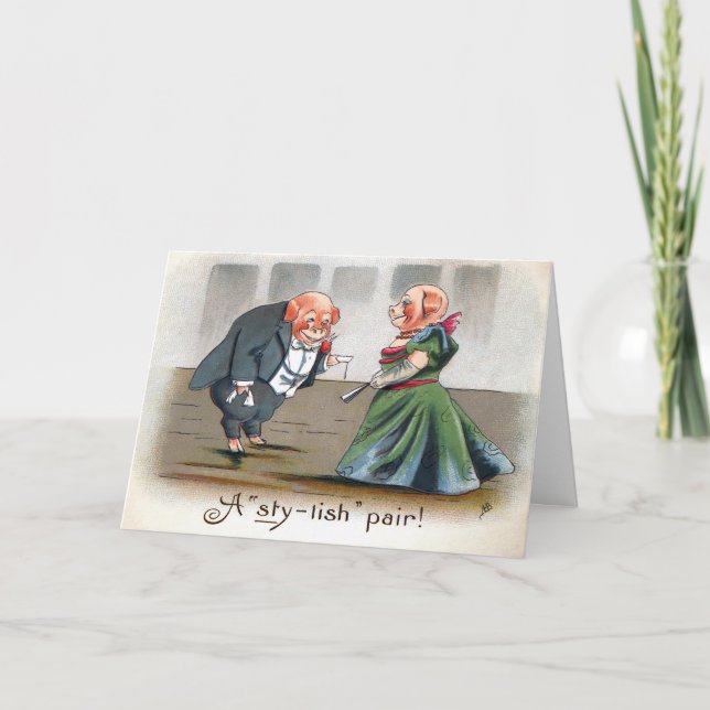 Carte Victorian Stylish Pigs Holiday Card (Devant)