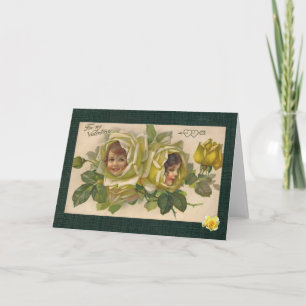 Carte Victorian Valentine 2 Girls Yellow Roses