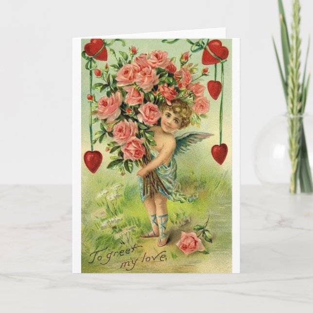 Carte Victorienne Cupid Et Rose Valentine's Day (Devant)