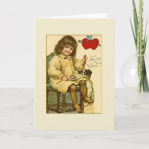 Carte victorienne de Saint-Valentin de fille et de