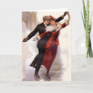 Carte victorienne romantique de patinage de glace