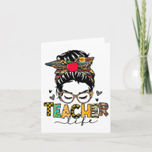 Carte Vie Enseignant Messy Bun Joyeux Premier Jour De L'