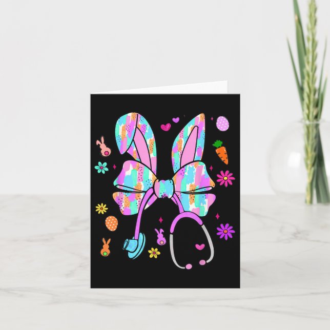 Carte Vie infirmière Stethoscope Coquette Bow mignonne P (Devant)