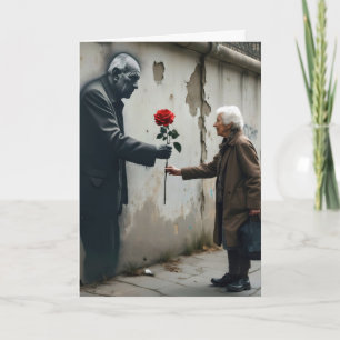 Carte Vieil Homme Avec Graffiti de Rose Rouge
