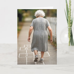 Carte Vieille Dame Jouant Hopscotch Humour d'anniversair