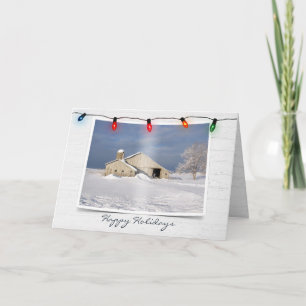 Carte Vieille grange en hiver sur bois