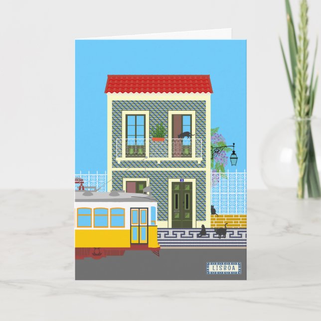 Carte Vieille maison de Lisbonne avec chats et tramway j (Devant)