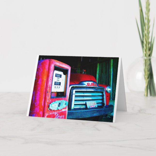 Carte Vieille pompe et GMC à gaz cultivant le camion (Devant)