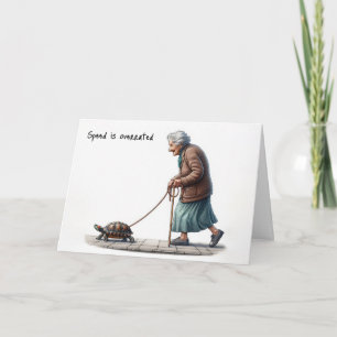 Carte Vielle dame marcher une tortue d'animaux