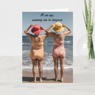 Carte Vielles Dames Sur La Plage Anniversaire