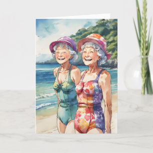 Carte Vielles Dames Sur La Plage Anniversaire
