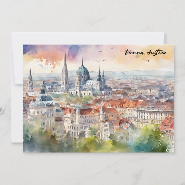 Carte Vienna Austria Watercolor Painting Panorama View  (Devant)