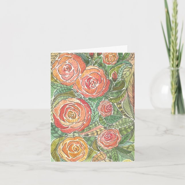 Carte vierge aquarelle roses floraux (Devant)