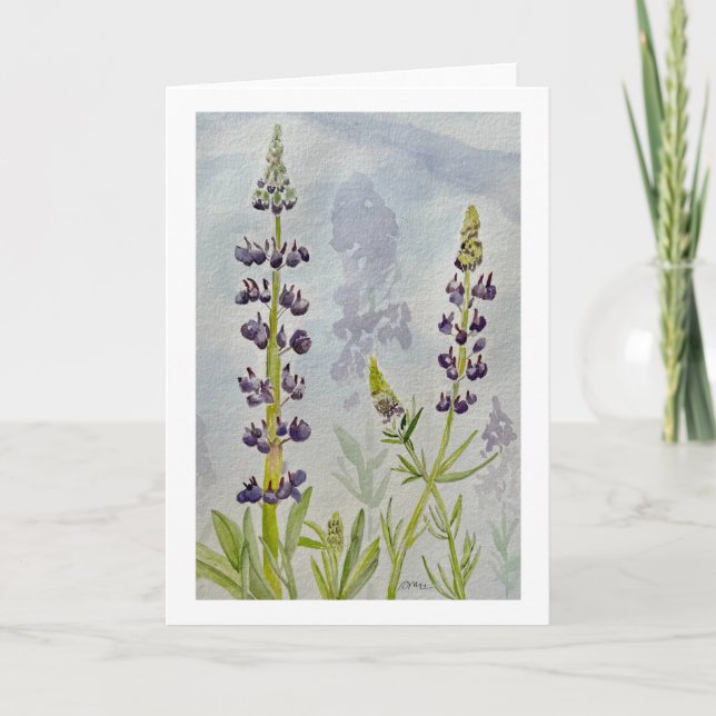 Carte vierge aux lupins aquarelle (Devant)