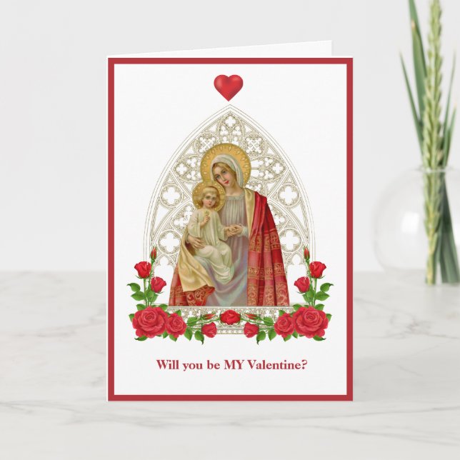 Carte Vierge catholique Marie Jésus Roses religieux (Devant)