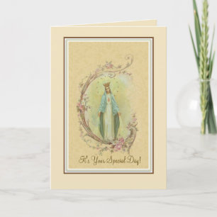 Carte Vierge catholique traditionnelle Marie Fleurs