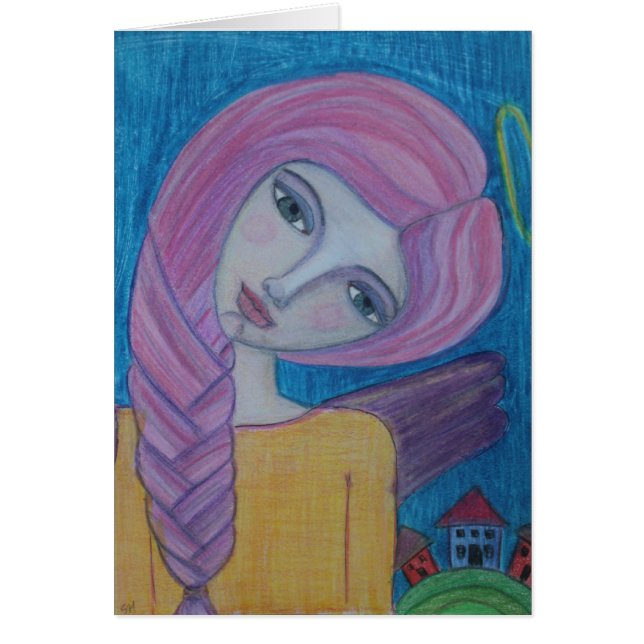 Carte vierge d'ange d'une chevelure rose (Devant)