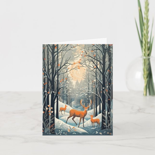 Carte vierge de cerf d'hiver de style gouache vint (Devant)
