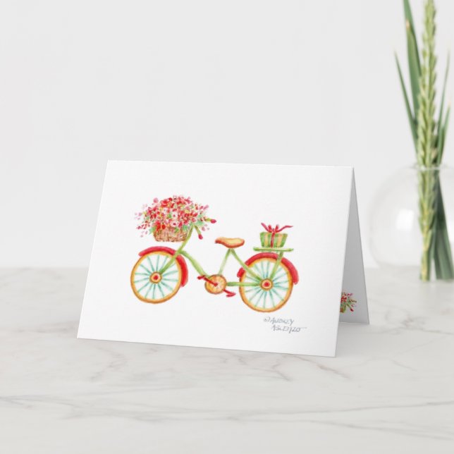 Carte vierge de Noël avec panier de fleurs sur un  (Devant)