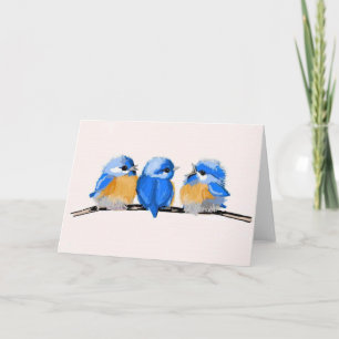 Carte vierge de note de trois oiseaux bleus