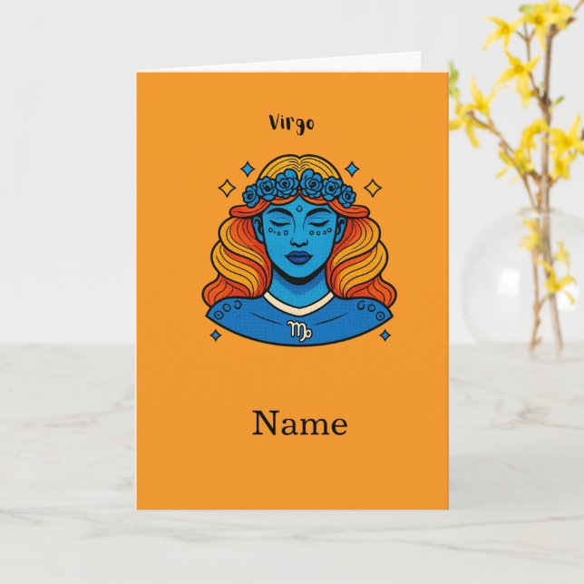 Carte Vierge Déesse Céleste - Art du Zodiaque Esthétique (Fleur jaune)