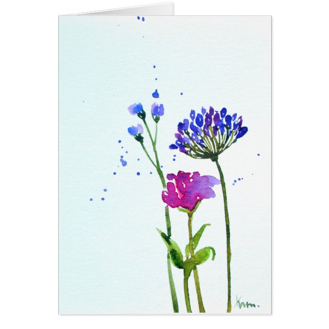 Carte vierge florale 5" de WatercolorBlue x7 " (Devant)