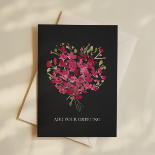 Carte vierge florale à cœur en aquarelle rose roma