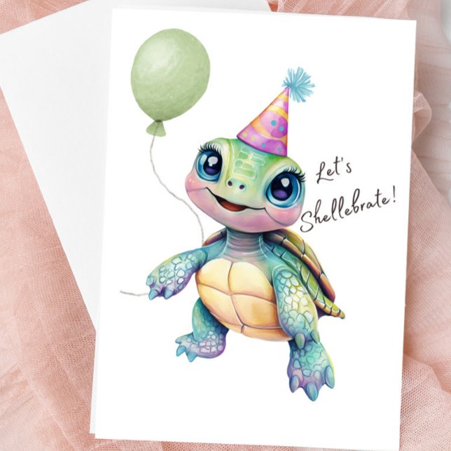 Carte vierge jolie tortue – Fêtons les coquillages (Cute Turtle Blank Greeting Card)