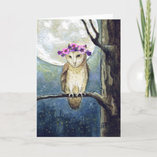 Carte vierge Lune de Hibou & Fleurs
