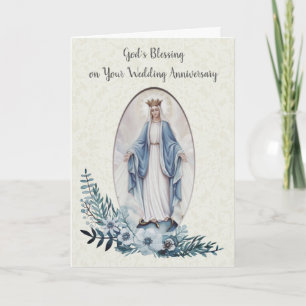 Carte Vierge Marie   ANNIVERSAIRE DE MARIAGE   FLEURS BL