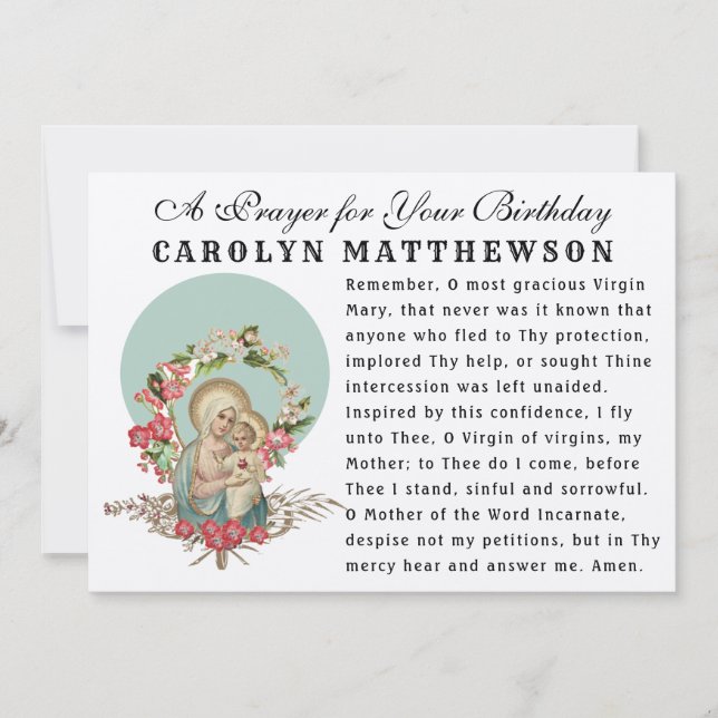 Carte Vierge Marie Bébé Jésus Mémorare catholique Prière (Devant)