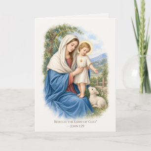 Carte Vierge Marie et Enfant Jésus Agneau de Dieu Religi