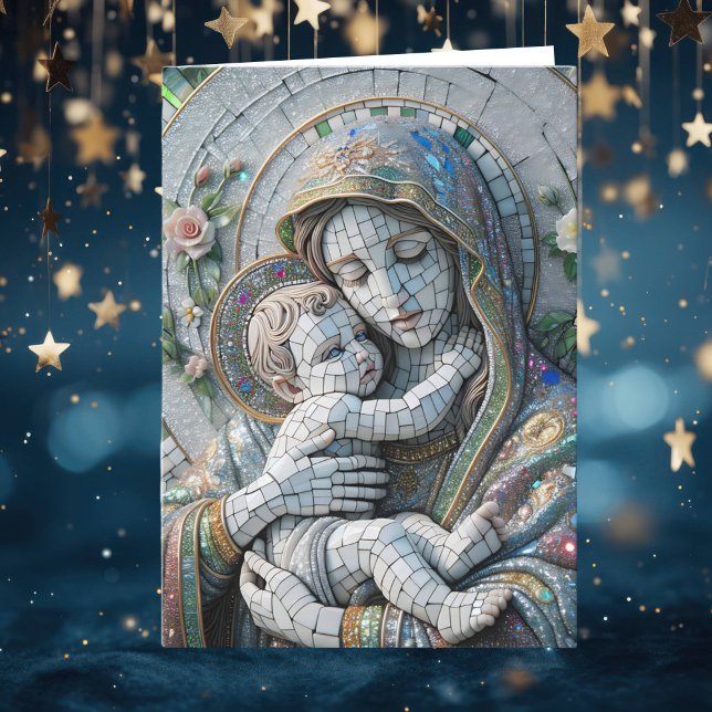 Carte Vierge Marie et Enfant Jésus | Statue en mosaïque (Créateur téléchargé)