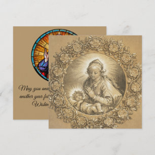 Carte Vierge Marie et Jésus religieux Nouvel An vintage