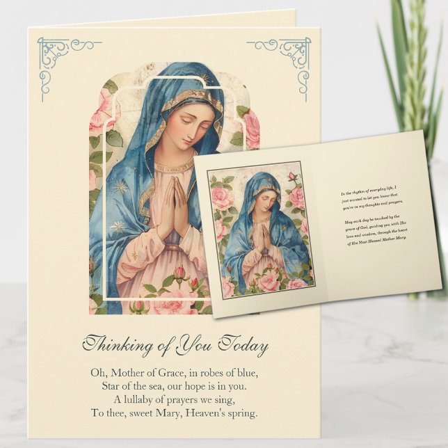 Carte Vierge Marie Fleurale Pensée pour Vous Prière (Créateur téléchargé)