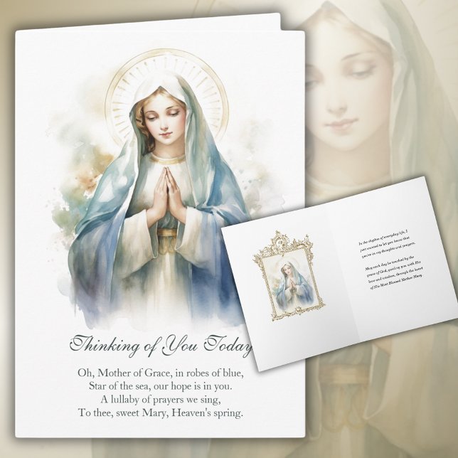 Carte Vierge Marie Fleurale Pensée pour Vous Prière (Créateur téléchargé)