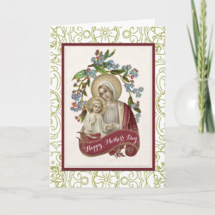 Carte Vierge Marie Jésus Fête des Mères Vintage