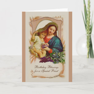 Carte Vierge Marie Jésus prêtre catholique Prière d'anni