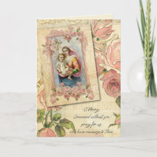 Carte Vierge Marie Jésus Religieux Roses Vintage