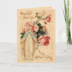 Carte Vierge Marie Roses pastel Fête des Mères