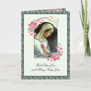 Carte Vierge Marie Vintage Religieux Roses Roses Écritur