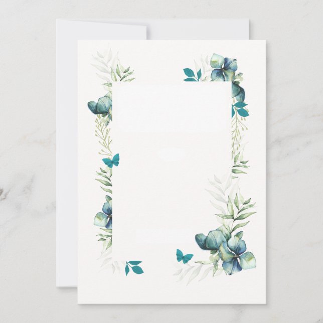 Carte vierge - motif floral et papillon bleu vert (Devant)