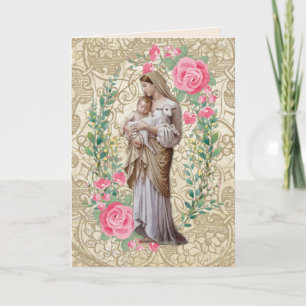 Carte Vierge religieuse Marie Jésus Agneau Calice Bible