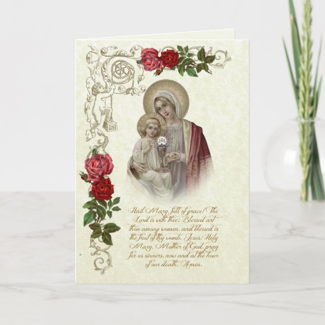 Carte Vierge religieuse Marie Jésus Première Sainte Comm (Devant)