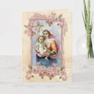 Carte Vierge religieuse Marie Jésus Vintage catholique