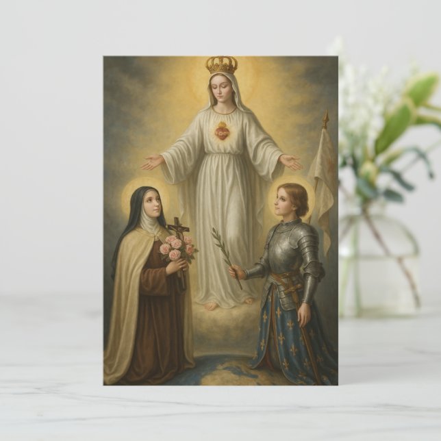 Carte Vierge religieuse Marie Ste Thérèse Jeanne d'Arc  (Debout devant)