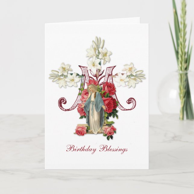 Carte Vierge religieuse Mère Marie Vintage catholique (Devant)