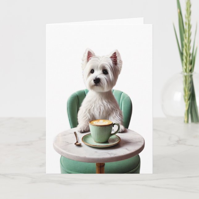 Carte vierge Westie prenant un latte (Devant)