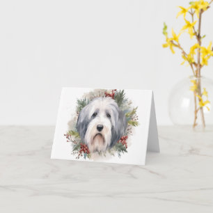 Carte Vieux anglais Sheepdog Christmas Wreath Festive Pu