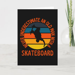 Carte Vieux Homme Avec Skateboard Retro Vintage
